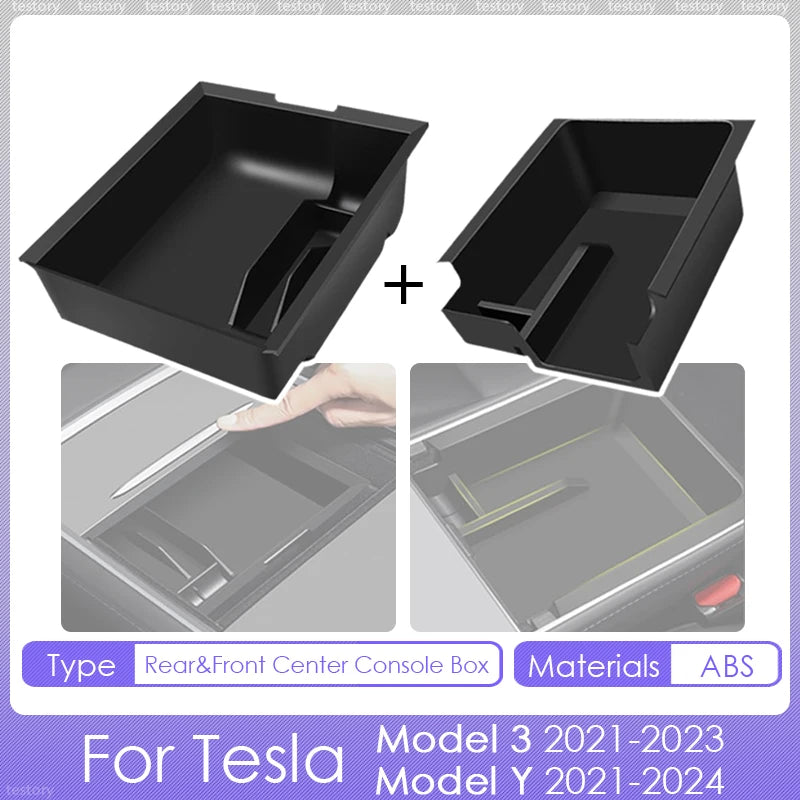 Tesla Model Y/3 Center Console Storage Box – Hidden Organizer Tray & Webcam Cover (2021–2024 Accessories)