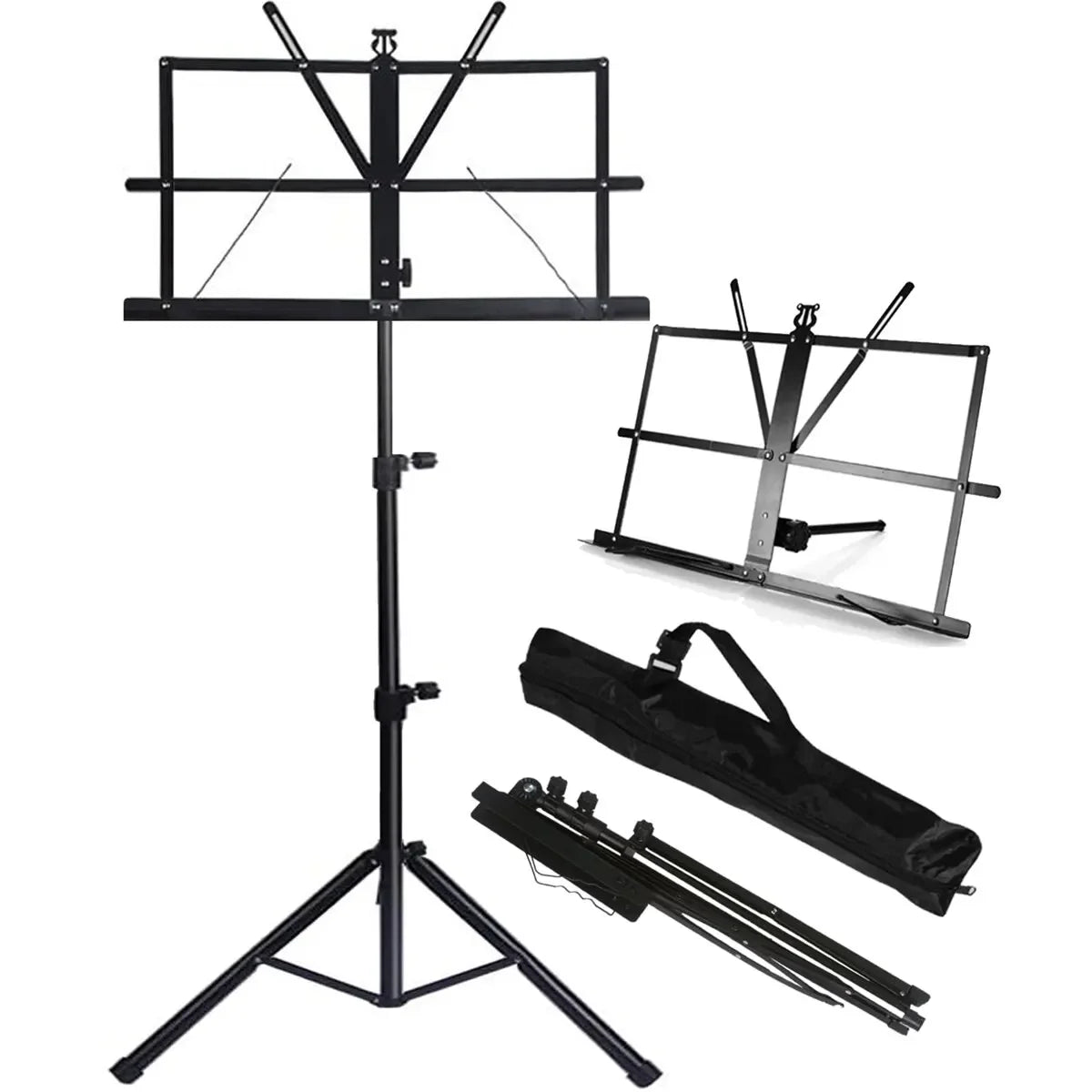 2-in-1 Folding Music Stand – Dual Use Portable Sheet Music & Desktop Book Stand, Lightweight and Adjustable