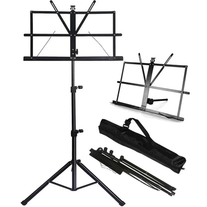 2-in-1 Folding Music Stand – Dual Use Portable Sheet Music & Desktop Book Stand, Lightweight and Adjustable