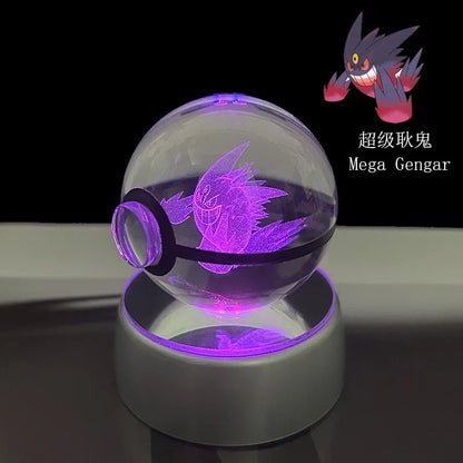 Pokemon Crystal Ball Night Light – Pikachu, Gengar, Eevee, Mewtwo & Lucario LED Pokeball, Kids Birthday Gift & Home Decor