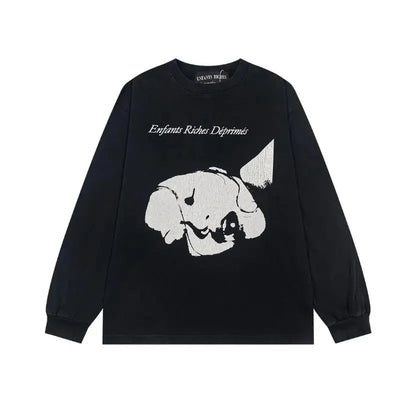 Washed Casual Hoodie Sweatshirt — Unisex Loose-Fit Street Style Crew Neck with Lip Print Letter Design, Vintage Comfortable Top