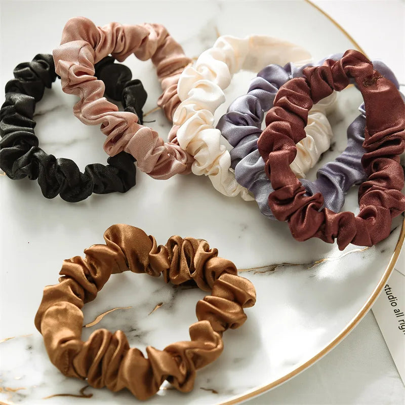 6PCS Elegant Hair Scrunchies – Minimalist Silk Hair Ties for Ponytails, Solid Color Elastic Hair Accessories