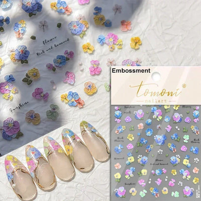 Floral Nail Art Stickers - White Rose Lily Daisy Peony Cherry Blossom & Magnolia Manicure Decals for DIY Nails