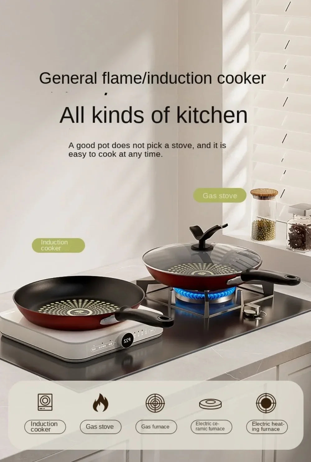 Crystal Diamond Non-Stick Frying Pan with Lid – Multi-Functional Iron Cookware for Gas & Induction