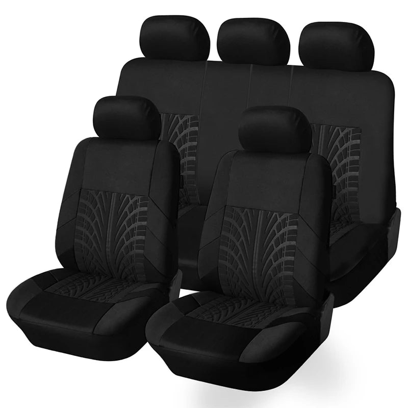 Tire Track Pattern Universal Car Seat Covers – Cloth Automotive Interior Protectors for Car, SUV & Van with Airbag Compatible Design