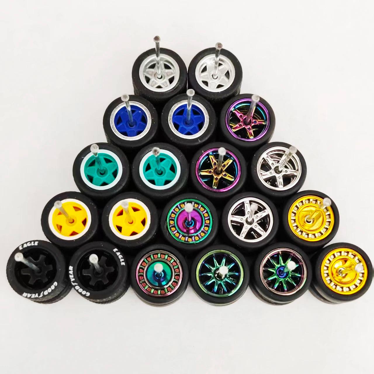 1:64 Alloy Car Wheels & Rubber Tires Set - Replacement Axles for Hot Wheels, Matchbox & Model Cars