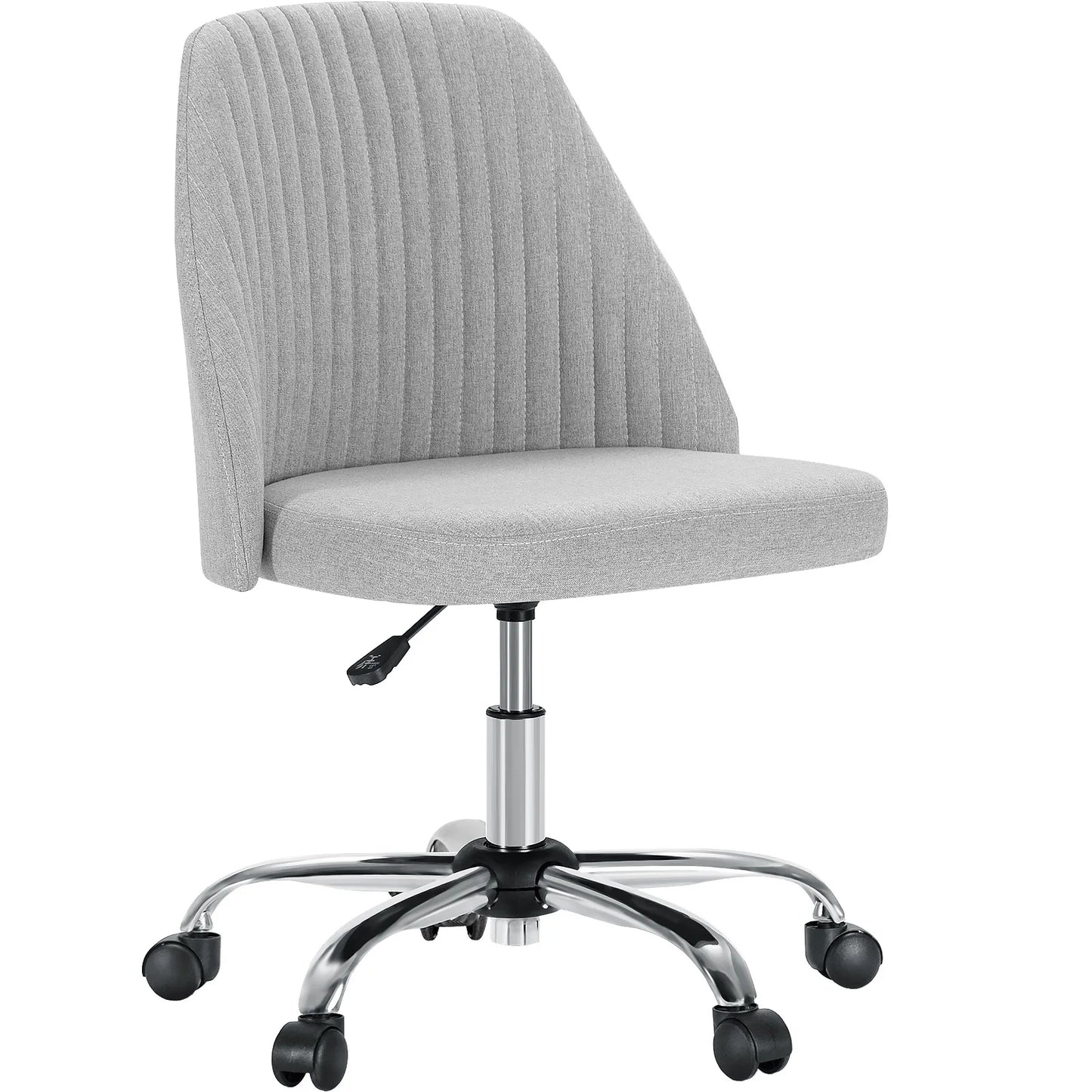Armless Small Desk Chair – Cute Vanity Swivel Chair with Back, Fabric Upholstery & Wheels for Home & Gaming