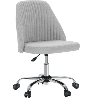 Armless Small Desk Chair – Cute Vanity Swivel Chair with Back, Fabric Upholstery & Wheels for Home & Gaming