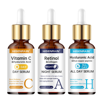 HISENRAIN Vitamin C & Retinol Serum Duo – Hyaluronic Acid Anti-Aging, Brightening & Hydrating Skincare Set for All Skin Types
