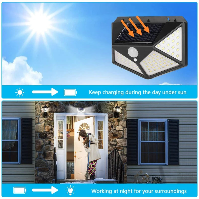 12 Pack Solar Outdoor Lights – 100 LED Wall Lamps with Motion Sensor, 270° Lighting Angle for Backyard and Garden