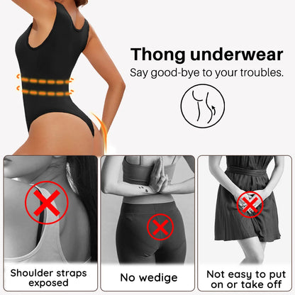 Women’s Seamless Shapewear Bodysuit – Thong Body Shaper with Wide Shoulder Straps for Sculpting & Slimming