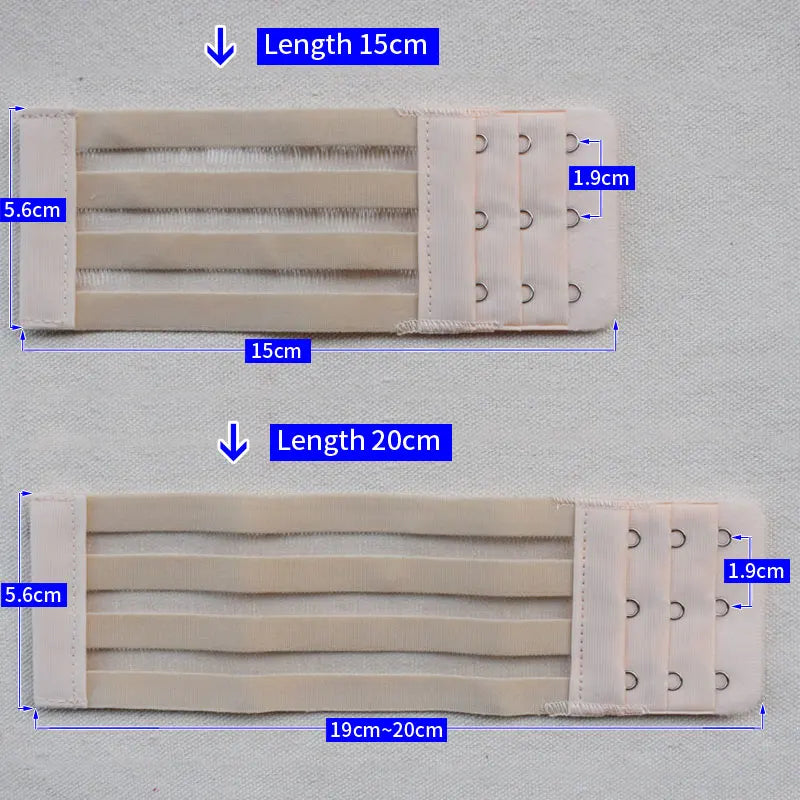 15cm/20cm Bra Extension Straps for Women – Elastic Adjustable Extenders with 3 or 4 Buckles & Hook Clips