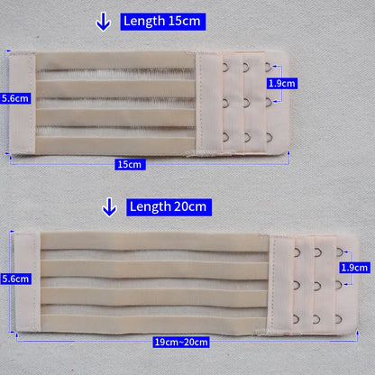 15cm/20cm Bra Extension Straps for Women – Elastic Adjustable Extenders with 3 or 4 Buckles & Hook Clips