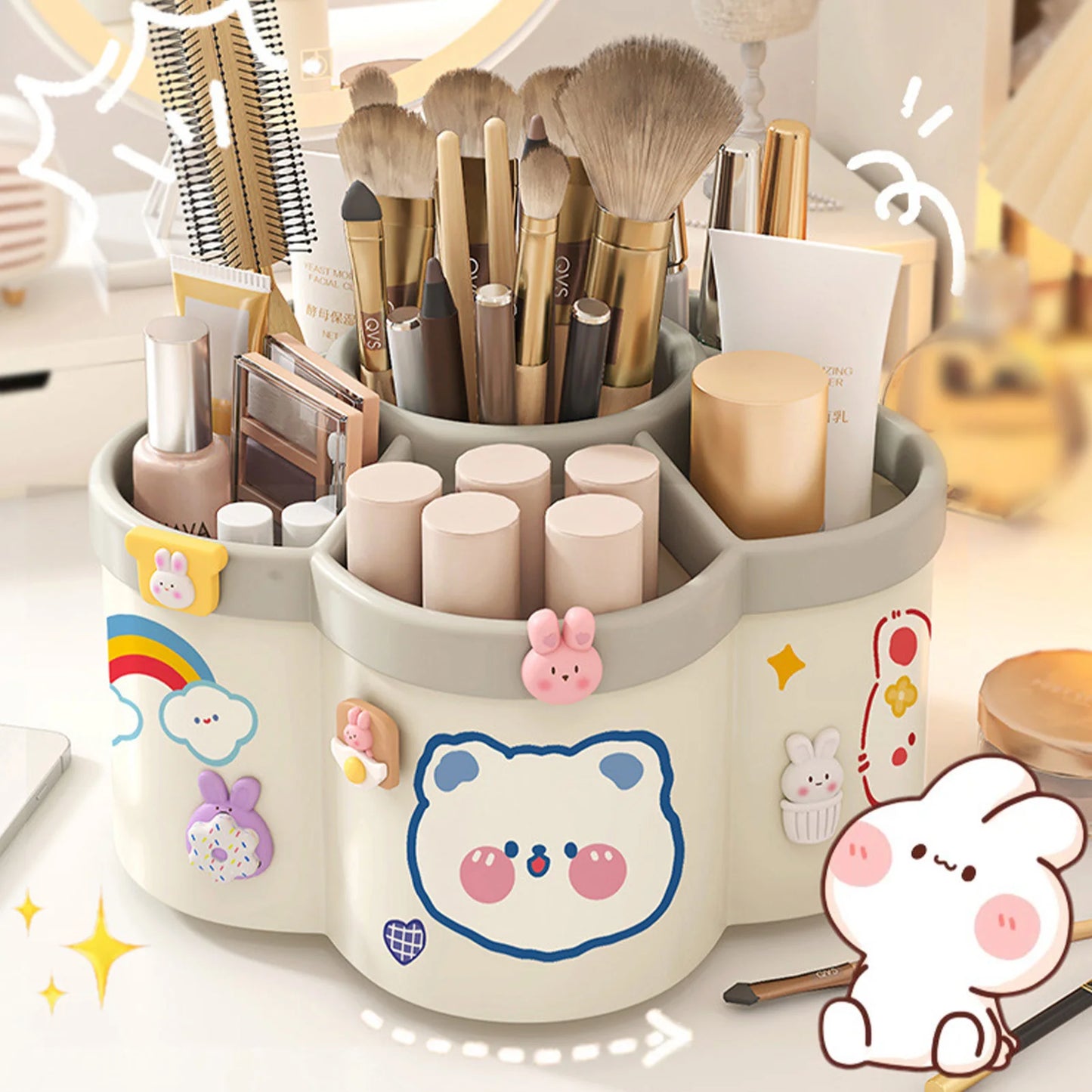 Rotating Pen Holder Organizer - Large Capacity Storage Box for Pens, Cosmetic Brushes & Desk Accessories