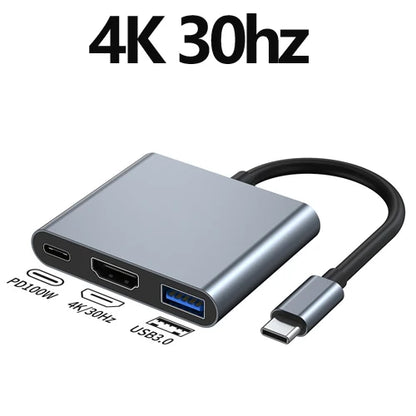 Tebe 3-in-1 USB-C Hub Adapter – 4K 60Hz HDMI, USB 3.0 & 100W PD Fast Charging for MacBook, iPad, Dell & Nintendo Switch