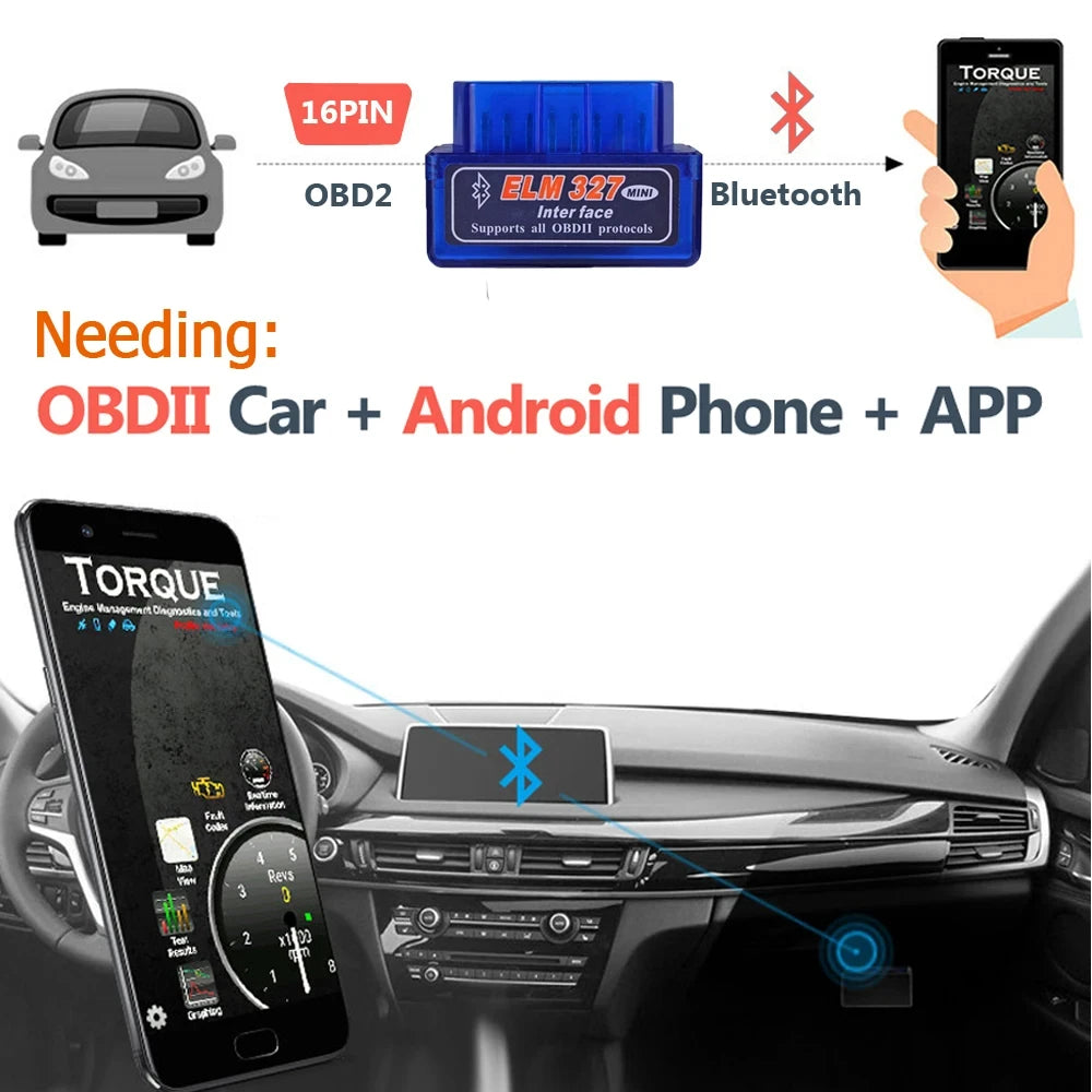 ELM327 OBD2 Mini Code Reader - 16 PIN V2.1 Bluetooth Car Diagnostic Scanner Tool for Android Vehicles