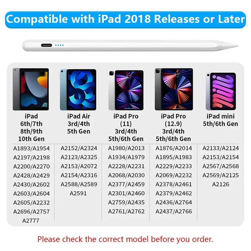 Apple Pencil Stylus Pen - Palm Rejection Digital Pencil with Power Display for iPad Pro, Air, Mini & 2018-2022 Models