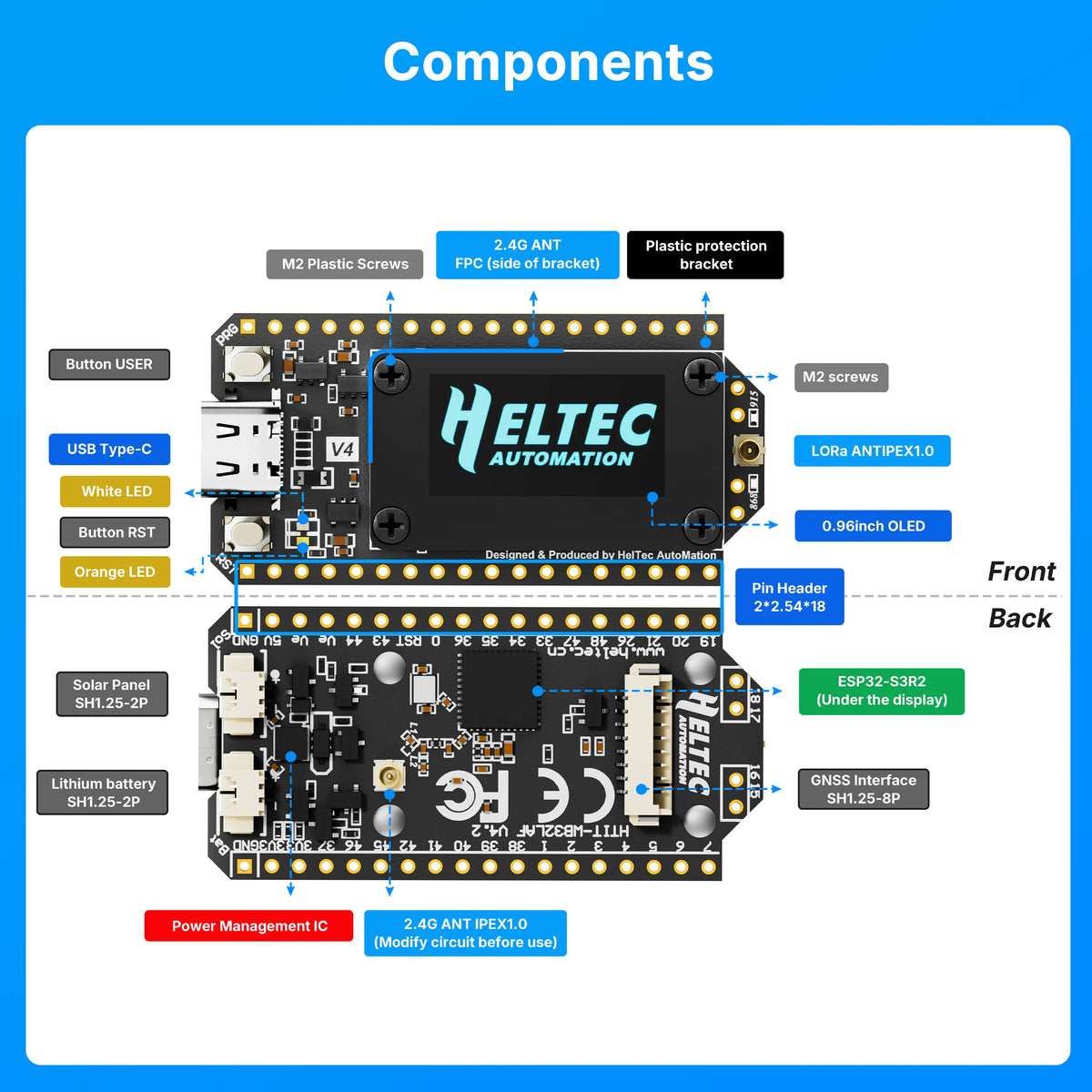 Heltec V4 LoRa 32 Development Board - ESP32-S3 SX1262 WiFi Bluetooth with GPS, 16MB Flash and 2MB PSRAM for IoT