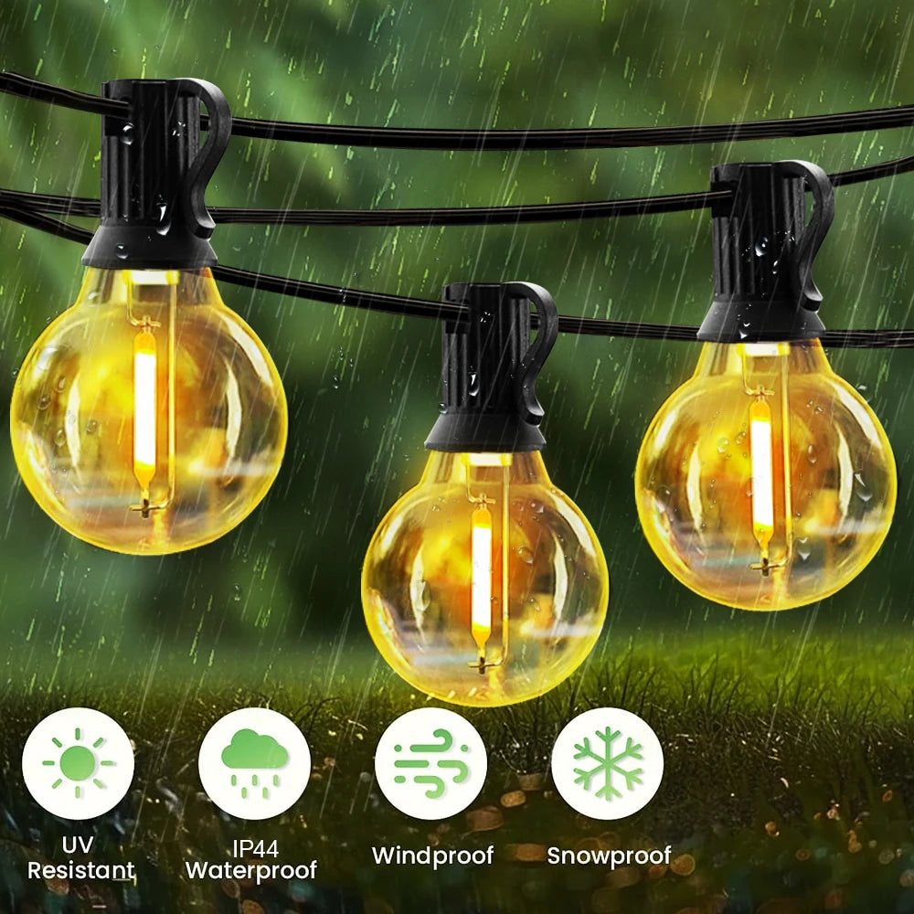 Solar G40 Outdoor String Lights with Remote – Shatterproof LED Globe Bulbs, IP65 Waterproof Patio & Garden Decor Lighting