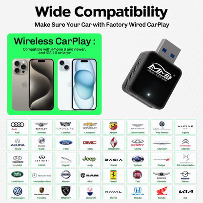 MMB Mini Wired to Wireless CarPlay Adapter – USB Plug & Play, Bluetooth 5.2 for Honda, Toyota Corolla, Peugeot 3008