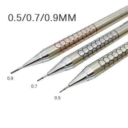 3-Pack Metal Mechanical Pencil Set 0.5mm 0.7mm 0.9mm with Eraser & HB Lead – Precision Drawing & Writing Stationery