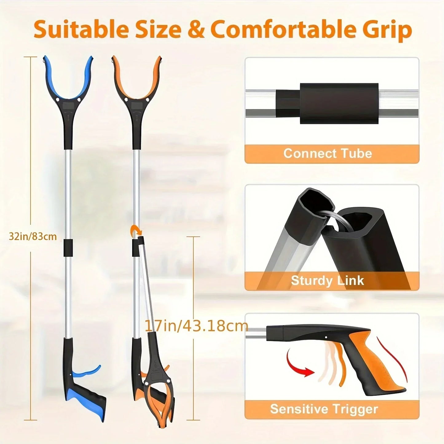 32-Inch Garbage Picker Gripper – Lightweight Heavy-Duty 360° Rotating Clip for Elderly, Grabbing Tool