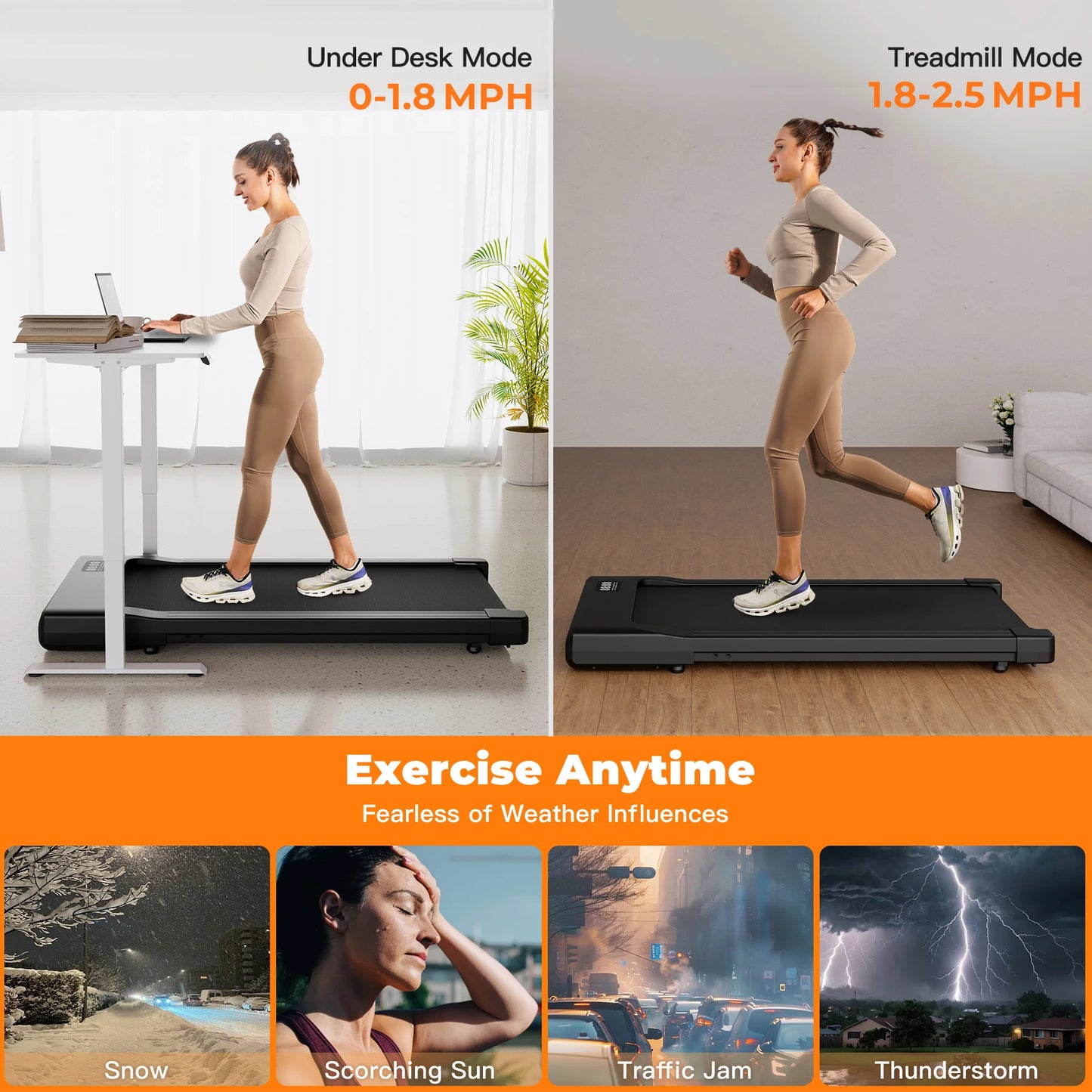 2-in-1 Walking Pad Under Desk Treadmill – Portable 2.5HP Home & Office Treadmill with Remote Control and LED Display