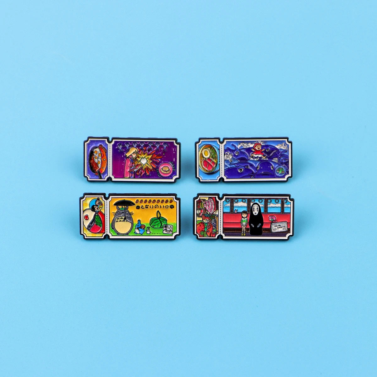 4-Piece Anime Movie Ticket Enamel Pins - Cute Cat Lapel Badges for Backpacks & Fans