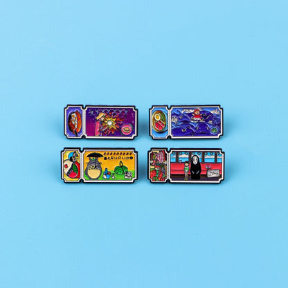 4-Piece Anime Movie Ticket Enamel Pins - Cute Cat Lapel Badges for Backpacks & Fans