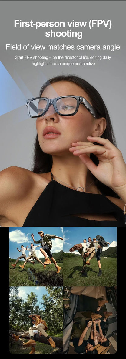 Smart AI Glasses — Video Recording, Photo Recognition, Translation, Bluetooth with 260mAh Battery, IP65 Waterproof