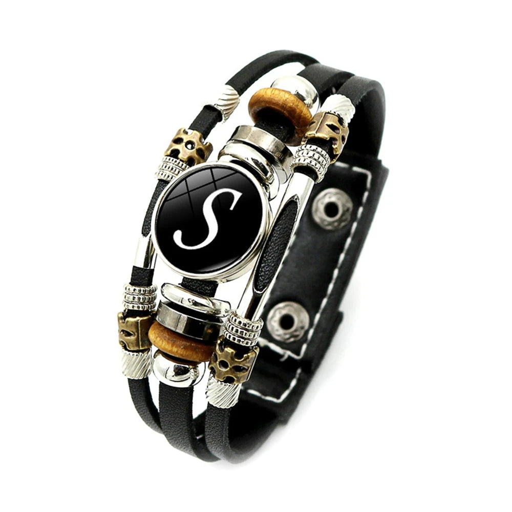 Retro A-Z Initial Alphabet Bracelet – Adjustable Leather & Handmade Rope Bangle for Men & Boys, Perfect Gift Jewelry