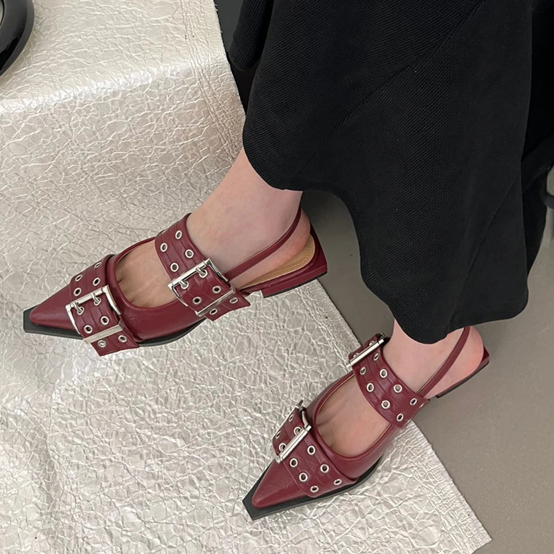 2025 Women’s Designer Flats – Luxury Buckle Slingback Sandals with Pointed Toe, Casual Mules for Ladies