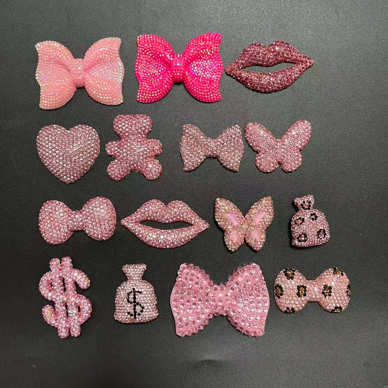 43PCS Luxury Charm Set — Diamond Bow, Perfume Bottle, Butterfly & Lip Decorations for Phone Case, Purse, and DIY Crafts