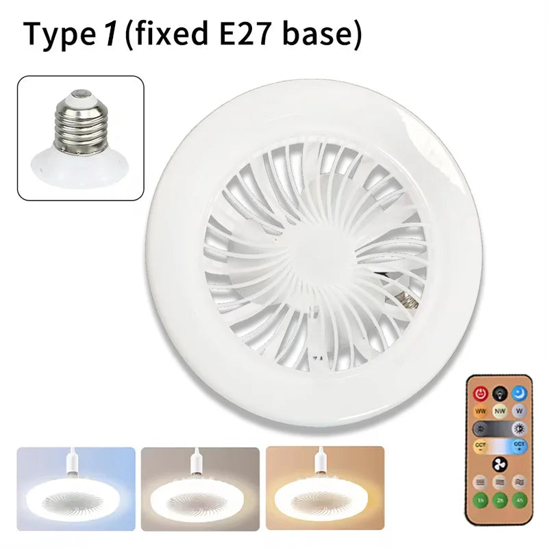 2-in-1 Ceiling Fan Lamp - 3-Speed Adjustable E27 LED Light with Dimmable Decorative Lighting for Bedroom, Living Room & Study