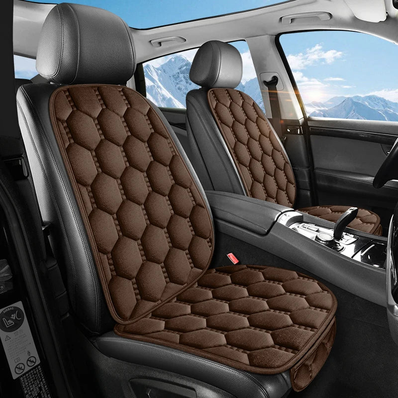 Winter Plush Car Seat Cushion Set - Warm Anti-Slip Grid Seat and Backrest Covers, 3-Piece Set for Cold Weather Comfort