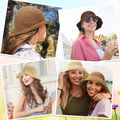 Women’s Summer Crochet Straw Bucket Hat – UV-Protect, Breathable Foldable Sunshade Cap for Beach & Outdoor Fashion