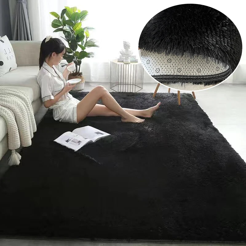 Gray Plush Velvet Area Rug – Soft Fluffy Anti-Slip Carpet for Living Room, Bedroom, Kids Room & Home Decor