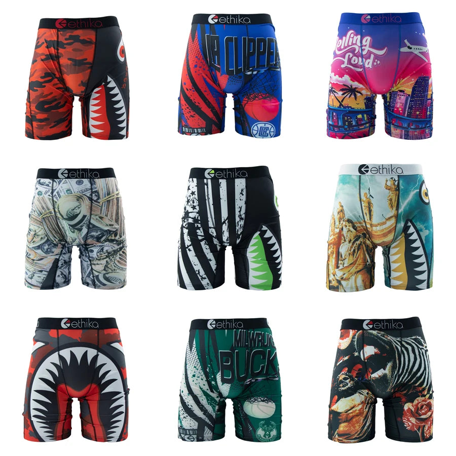 ETHIKA Men’s Boxer Briefs – Sexy Breathable Underwear Trunks, Quick-Dry Swim Underpants, Plus Size S–3XL Comfortable Fit Underwear for Men
