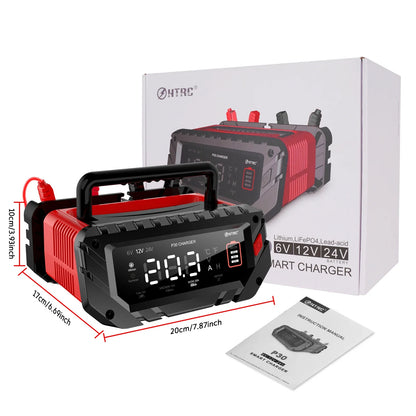 12V/30A & 24V/16A Smart Car Battery Charger — 6V/10A Motorcycle Battery Repair for AGM, GEL, Lithium & LiFePO4 Batteries
