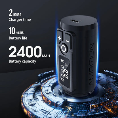 Ambition Soldier Wireless Tattoo Machine — Rotary Battery Pen with 2400mAh & LED Digital Display | Portable Power Pack for Body Art