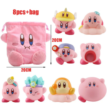 Star Kirby Action Figures — Cute PVC Toys with Cartoon Drawstring Storage Bag, Pocket-Sized Action Figures