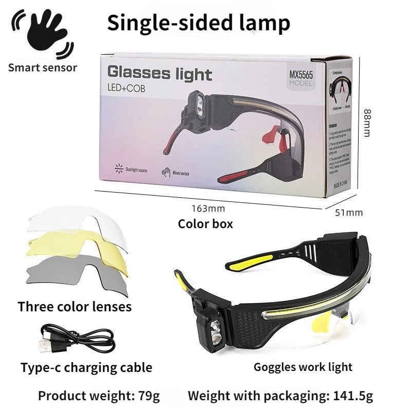 Rechargeable COB LED Glasses Headlight - USB-C Waterproof Adjustable Work Light for Car Repair