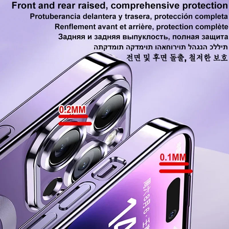 Luxury Plating MagSafe Magnetic Case for iPhone 16/15/14/13/12/11 Pro Max Plus – Wireless Charging Cover with Lens Protector