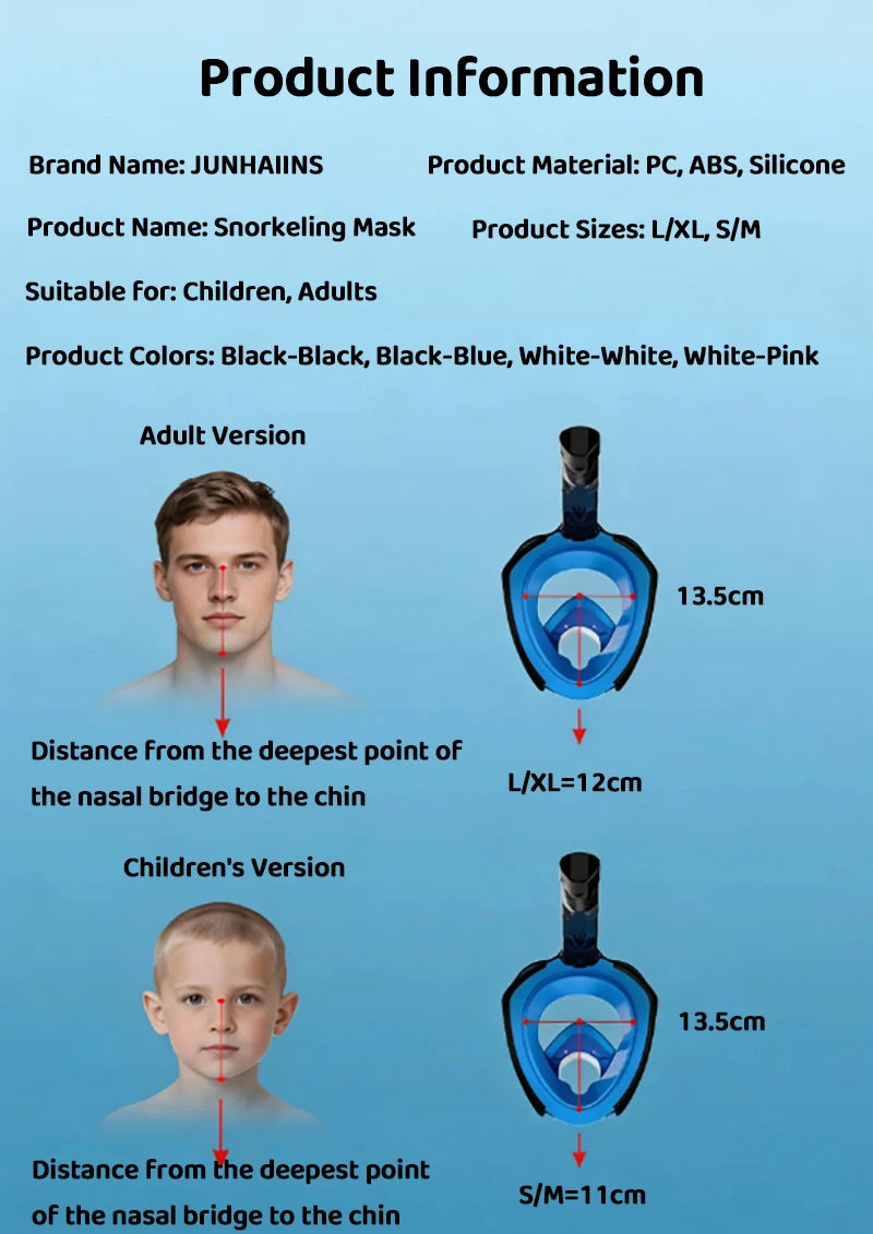 Full Face Snorkel Mask - 180° Panoramic Anti-Fog Dry-Top Leak-Resistant Diving Gear for Adults