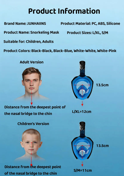 Full Face Snorkel Mask - 180° Panoramic Anti-Fog Dry-Top Leak-Resistant Diving Gear for Adults