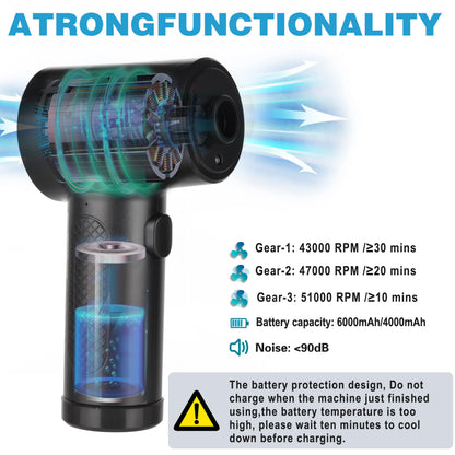 Portable Air Duster for Computer Cleaning – 51000RPM Cordless Compressed Air Blower with LED Light for PC & Keyboard Cleaning