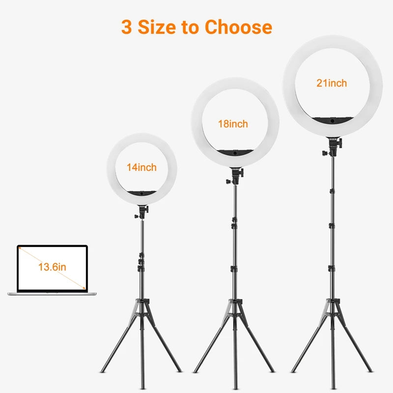 18-Inch Ring Light with Tripod Stand - 55W, 3000-5800K, CRI 90 for Vlog, Video Shooting, Makeup & Selfie
