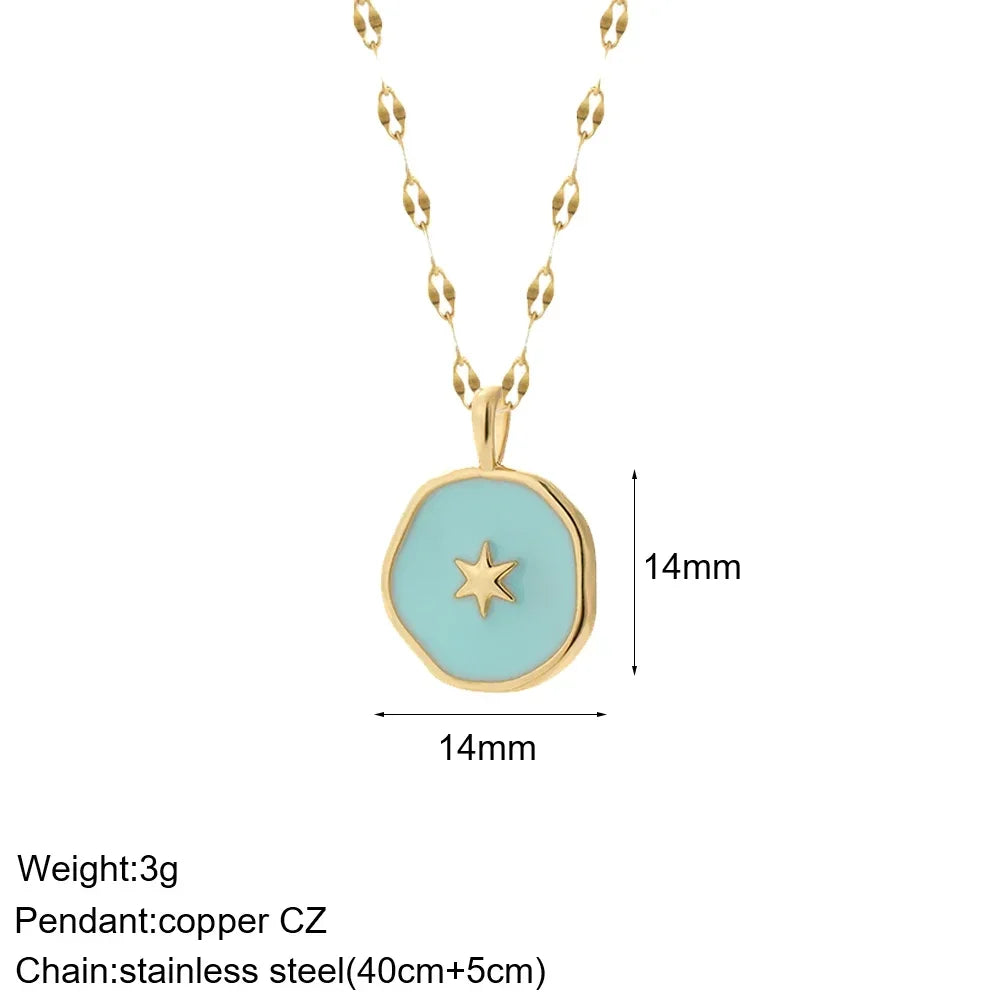 Heart Evil Blue Eye Sun Necklace – Cute Dog, Bee & Elephant Gold Pendant with Long Stainless Steel Chain for Women