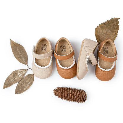 Meckior Baby Boys & Girls Shoes - Infant Leather with Rubber Sole, Anti-Slip Toddler First Walkers, Newborn Princess Crib Shoes