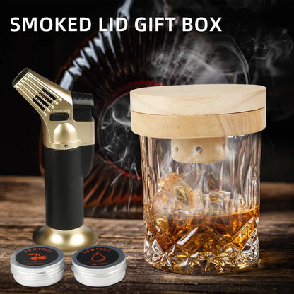 Cocktail Smoker Kit — Whiskey Wooden Smoker with Apple, Cherry, Oak & Pecan Wood Chips, Bar & Kitchen Drink Accessory